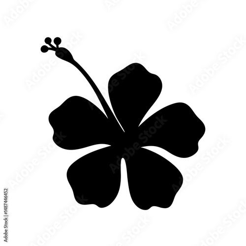 Bold black hibiscus silhouette evokes tropical allure on a pristine white backdrop