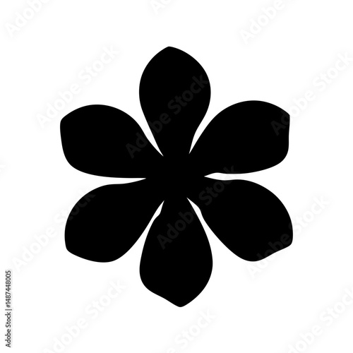 Simple five petal flower in black silhouette over a white background