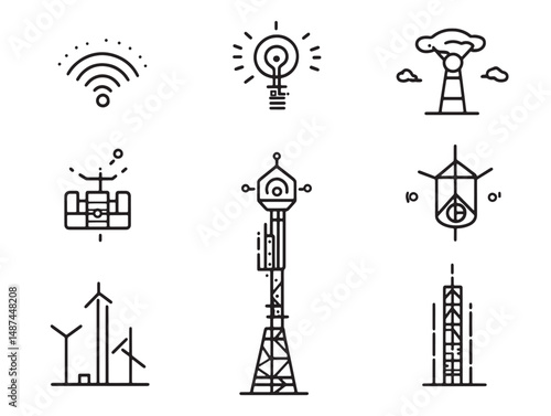 Clean Line Art Design of 5G Cellular Tower