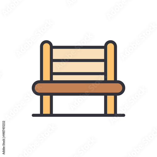 Simple Wooden Bench Illustration Isolated On Transparent Background