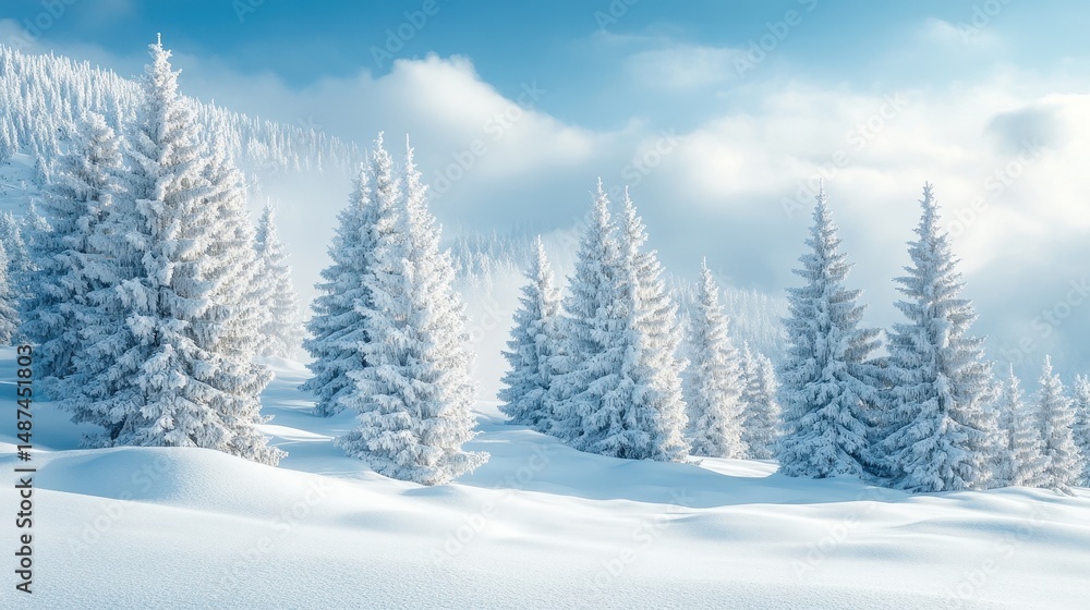 Snow Covered Pine Trees on a Winter Mountain Landscape Snow Covered Pine Trees on a Winter Mountain Landscape