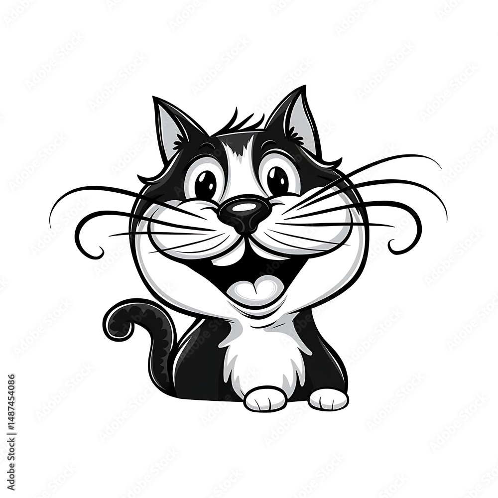Fototapeta premium Cat head line art on white background, ideal for logos, tattoos, branding, and pet-themed designs.