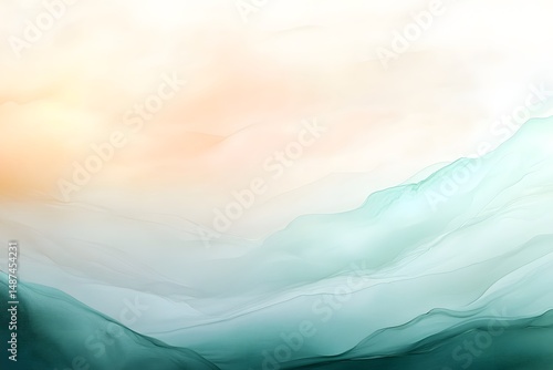 Abstract Landscape Painting with Mountains and Sky Gentle Colors