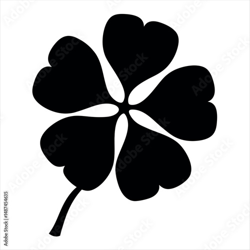 Five Leaf Clover Silhouette with Stem Symbolizing Uniqueness and Good Fortune