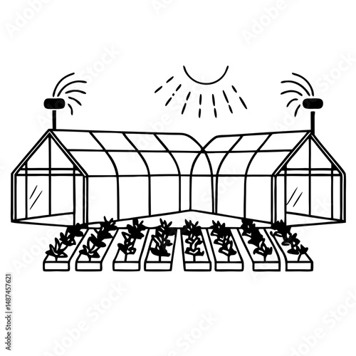 Climate-controlled smart greenhouse icon vector. Connected greenhouse with climate control, sensors and automated ventilation for modern agriculture logo