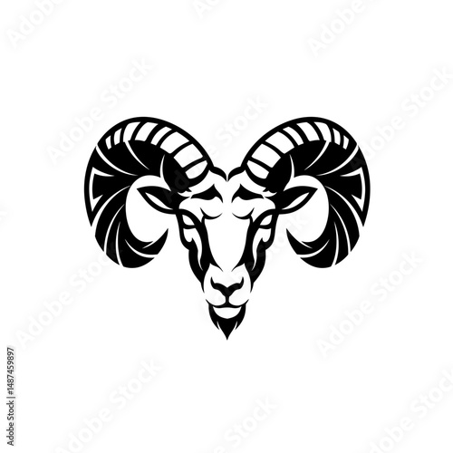 Powerful Ram: A striking, vector illustration captures the essence of a strong ram, with its commanding horns and stoic gaze.