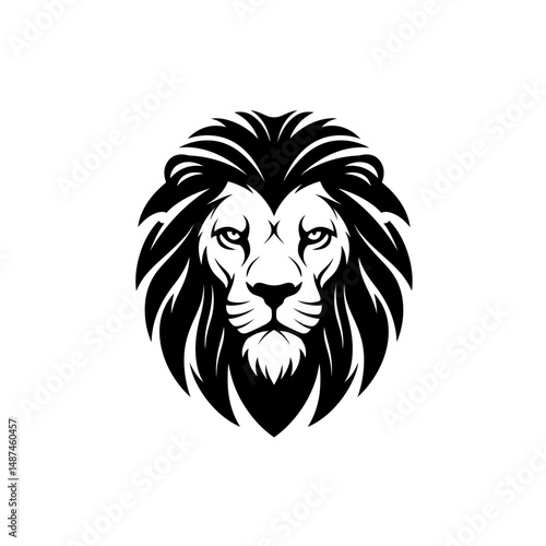 Majestic Lion Portrait: A striking black and white illustration of a lion's face, capturing its regal essence and commanding presence.