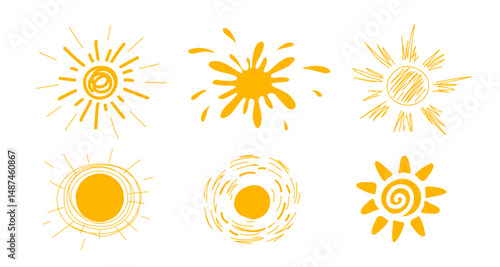  Yellow sun icons set. Vector illustration