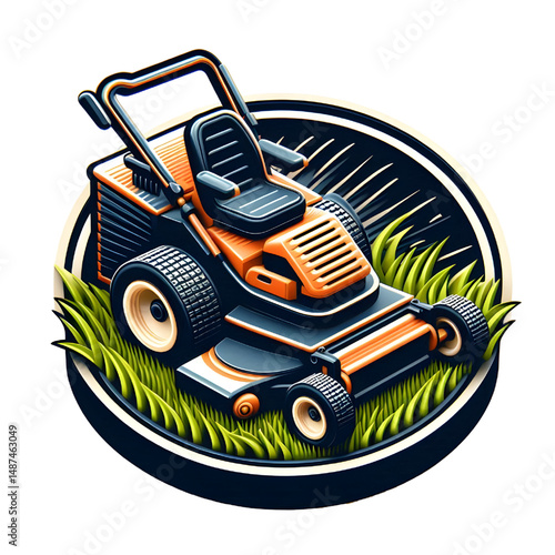 Zero-turn lawn mower lawn care logo 3D icon isolated on a white background