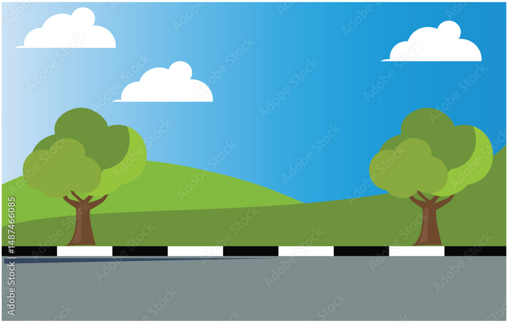 Fototapeta premium flat design ride a scooter in the mountains, vector illustration