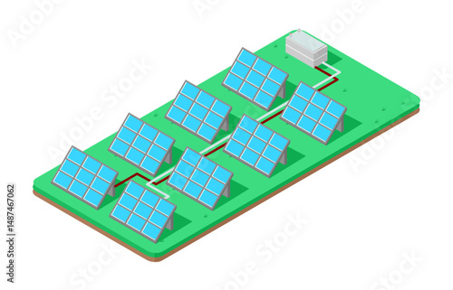 Isometric 3d vector illustration of windmills and solar panels for alternative energy, vector illustration