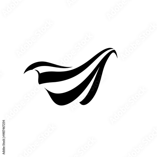 Super cape Icon: A dramatic monochrome depiction of a flowing cape, designed to evoke feelings of heroism, power, and strength.