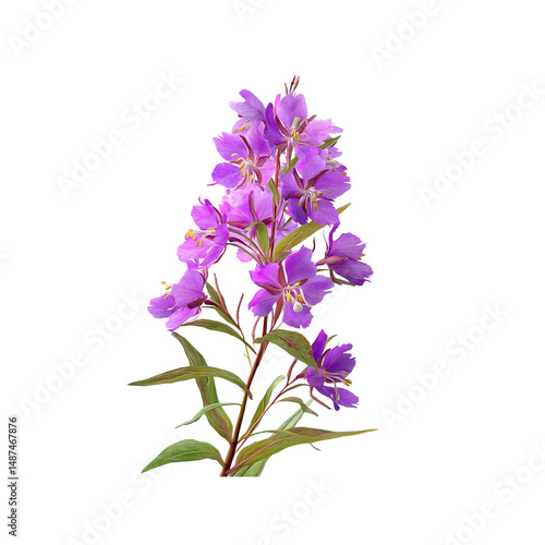 Vibrant Purple Fireweed Blossom Isolated on white background