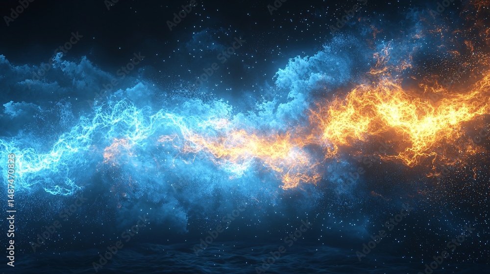 Fototapeta premium A scene of blue and gold energy intertwined