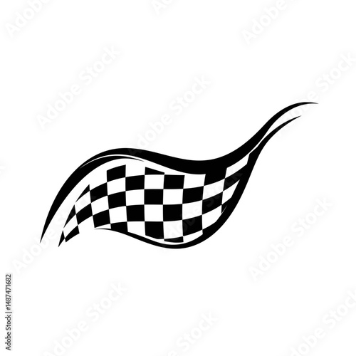 Checkered Flag Emblem: A dynamic checkered flag design, a symbol of victory and speed, unfurls in a fluid, stylized graphic, exuding movement and capturing the thrill of the race.