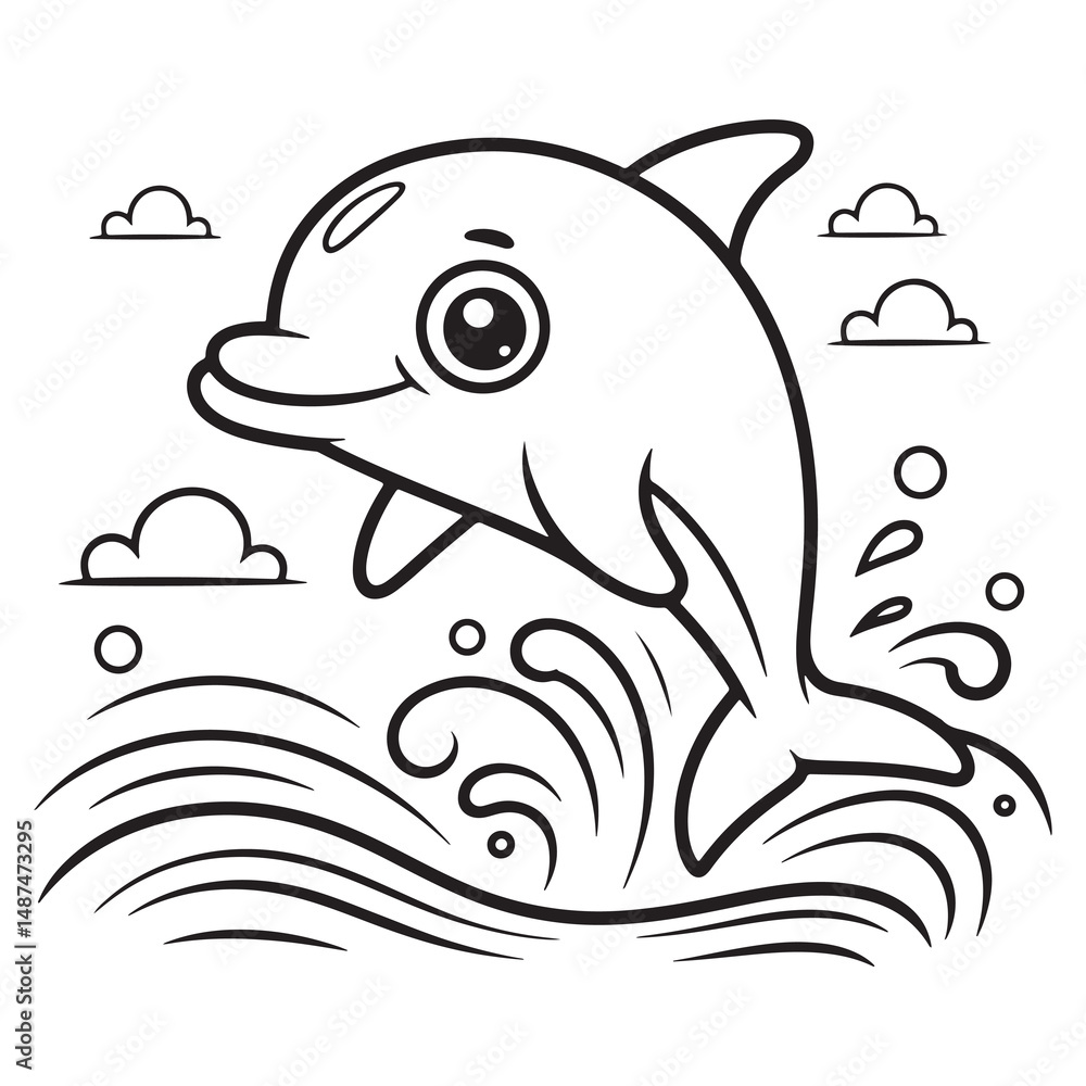 Fototapeta premium Dolphin Jumping from Waves Coloring Page