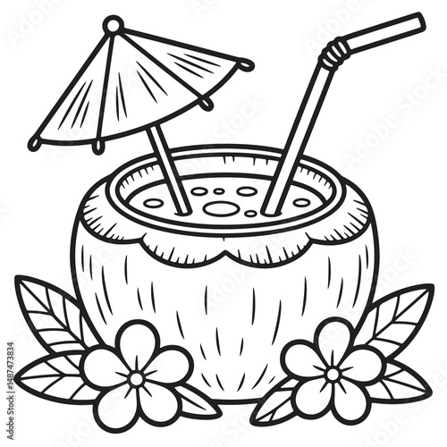 Watermelon Slice with Sunglasses Line Art Coloring Page