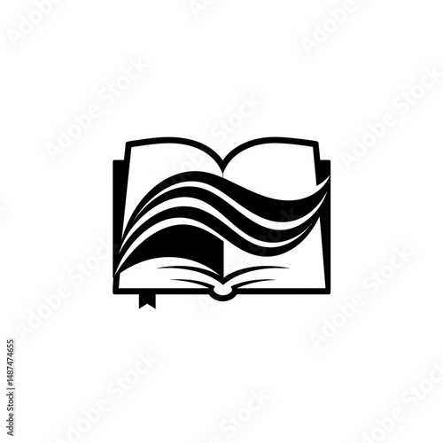 Open Book Logo: A striking monochrome image featuring an open book, where pages are artfully represented by flowing lines, symbolizing the boundless nature of knowledge.