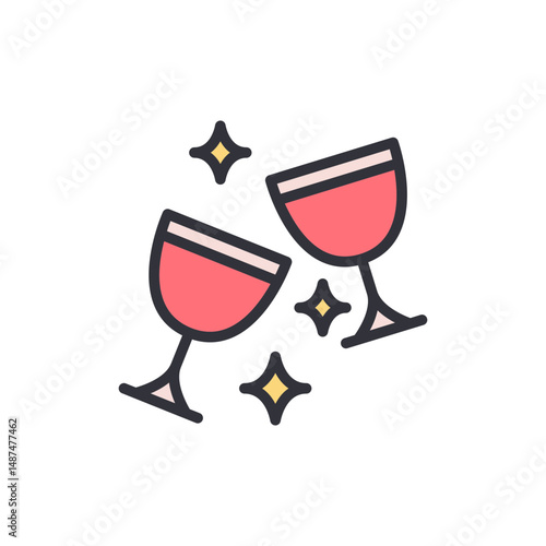 Two Glasses Of Wine Toasting With Sparkles Celebrating Happy Moment
