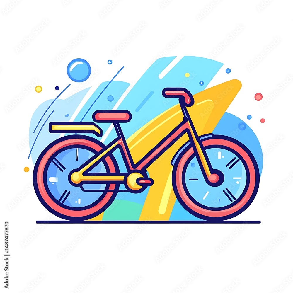 Fototapeta premium A colorful bicycle is presented over abstract shapes with a transparent background
