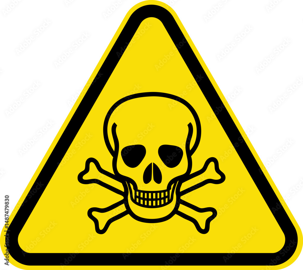Obraz premium Danger sign, warning triangle sign, poison warning icon with skull, emergency symbol.