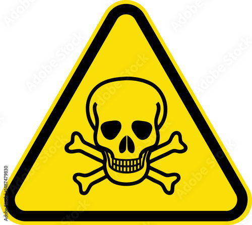 Danger sign, warning triangle sign, poison warning icon with skull, emergency symbol.