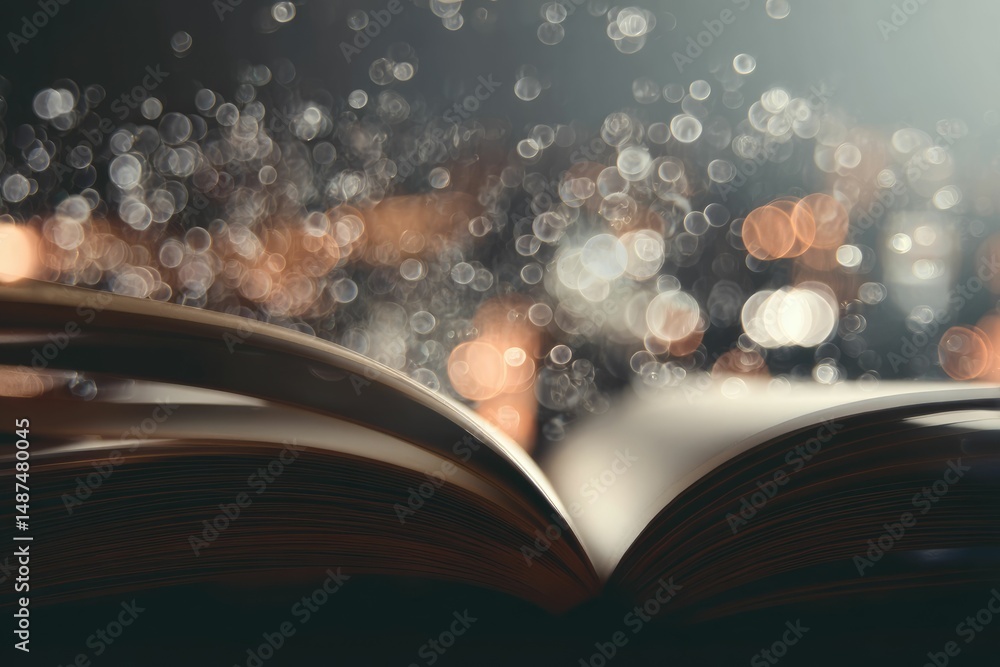 Obraz premium Open Book with Magical Bokeh: A Dreamy, Enchanting Image