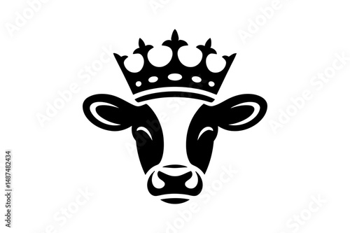 Cow wearing crown logo design vector illustration