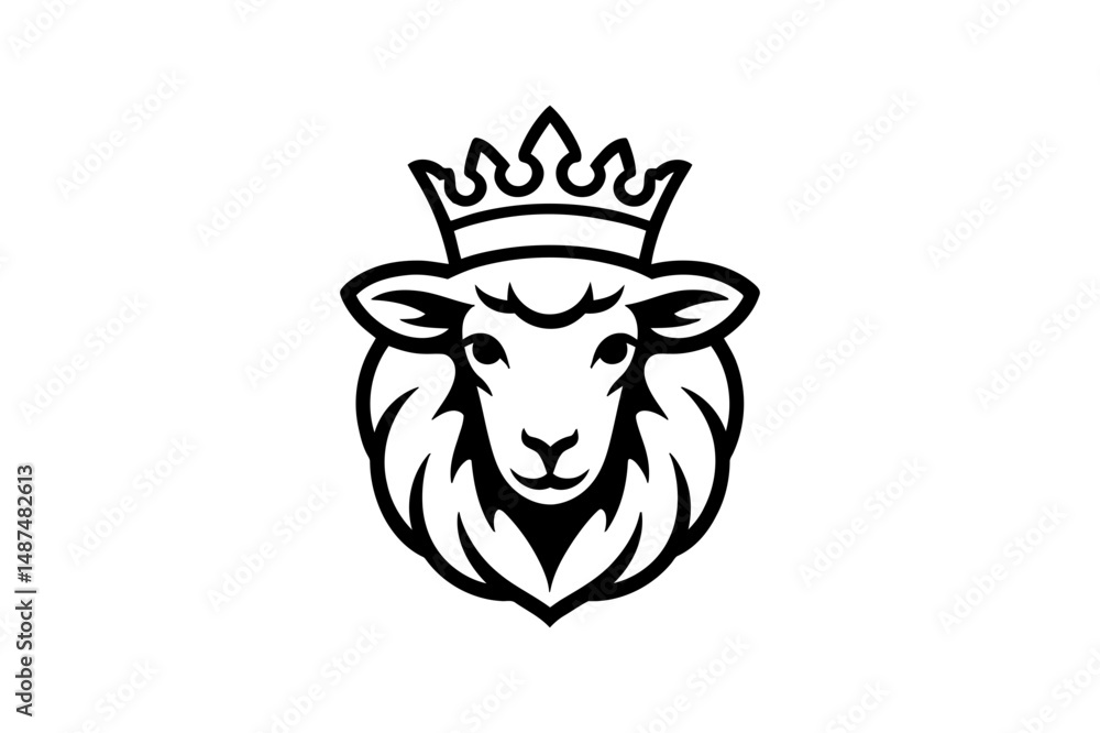 Obraz premium Sheep logo design with crown vector illustration