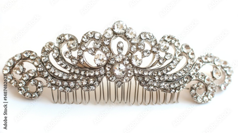 Obraz premium Elegant tiara or hair comb encrusted with rhinestones shown centered on white
