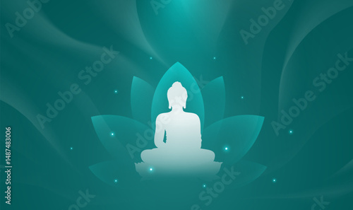 Elegant horizontal illustrations of Buddhist festivals featuring lotus flowers and Buddha