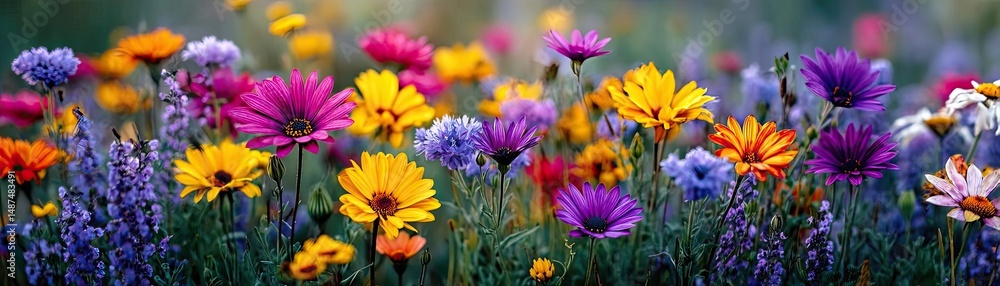Blooming flowers in meadow surrounded by vibrant nature gardens concept. Vibrant flowers in full bloom, showcasing nature's beauty and color. Blooming flowers in meadow surrounded by vibrant nature gardens concept. Vibrant flowers in full bloom, showcasing nature's beauty and color.