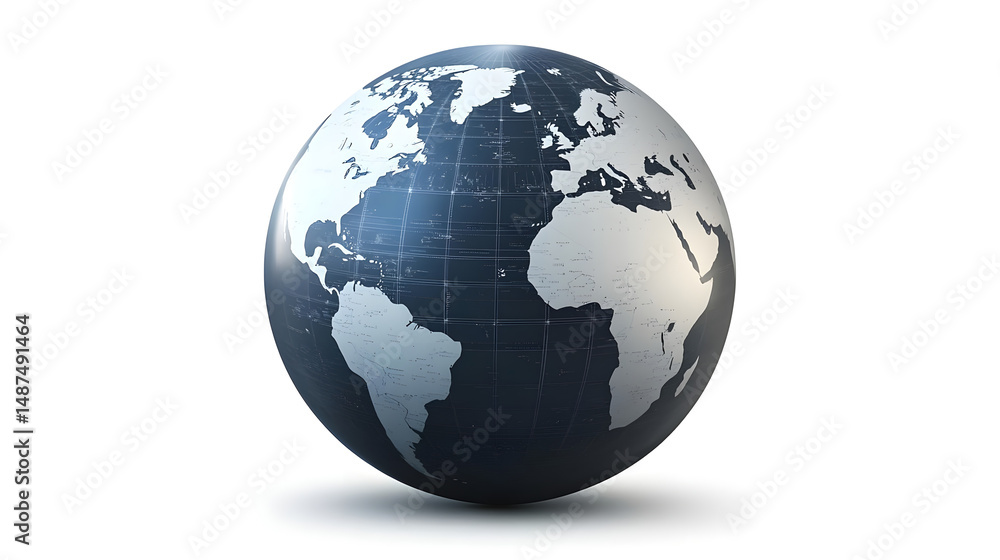 Blue and Silver Earth Globe with Detailed World Map for Illustrations Blue and Silver Earth Globe with Detailed World Map for Illustrations