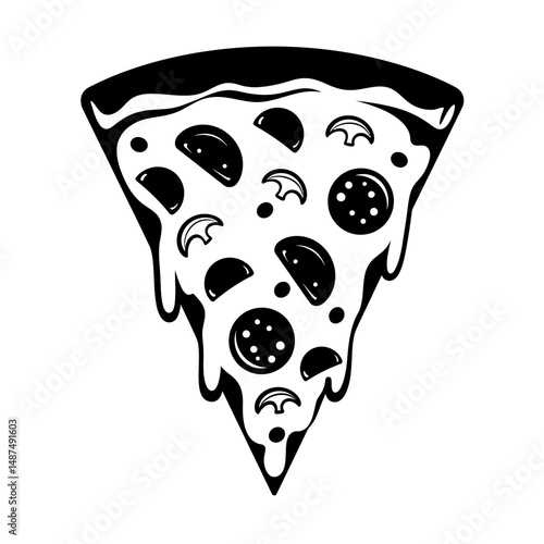 Savory Slice: An illustration of a mouthwatering pizza slice, perfect for culinary projects, featuring savory toppings.