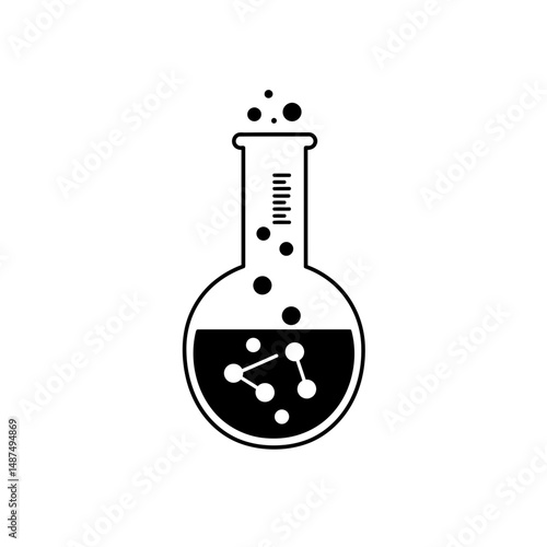 Scientific Innovation: A minimalist depiction of a flask brimming with dynamic bubbling chemical reactions, embodying the spirit of science and exploration.
