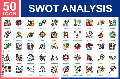SWOT Analysis Icon Collection and Symple Concept Flat Color
