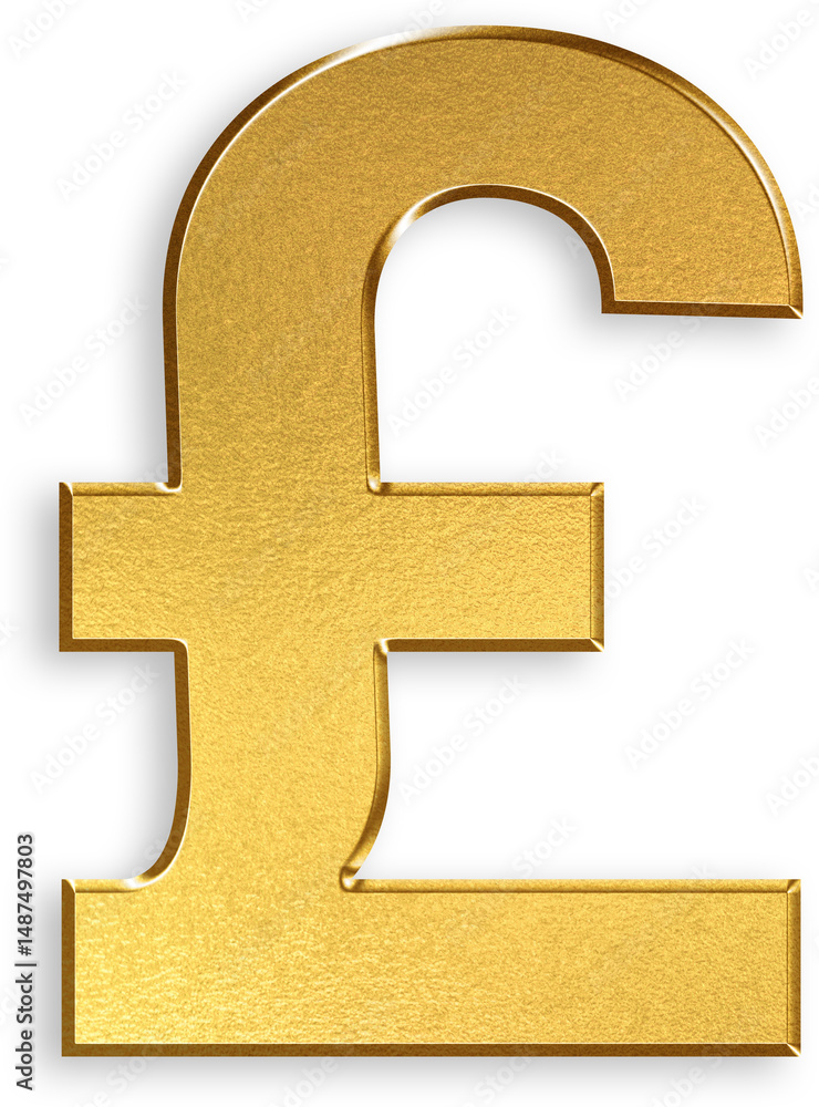 Obraz premium Gold Pound Icon – 3D Glossy Golden British Pound Sign Symbol with Metallic Shine and Shadowed Style for Currency Design, UK Finance Branding, Wealth Icons, and International Business Graphics