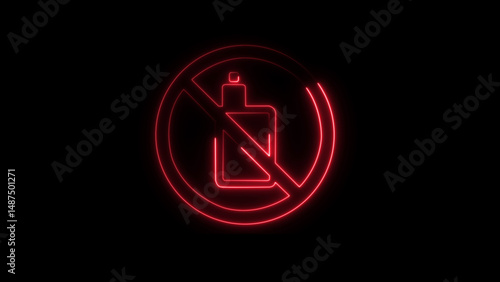 Neon glowing No vape smoking icon on black background, no-smoking illustration.