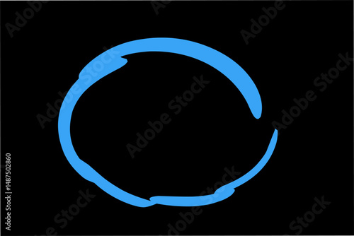 Bold blue brushstroke circle on a black background, inspired by the Enso symbol. This modern, minimal, zen-style design conveys simplicity, balance, and artistic fluidity.