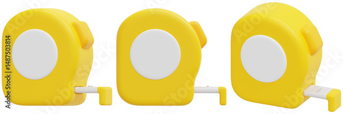 Set of Yellow Tape Measures in Isometric View 3d Render Icon Illustration