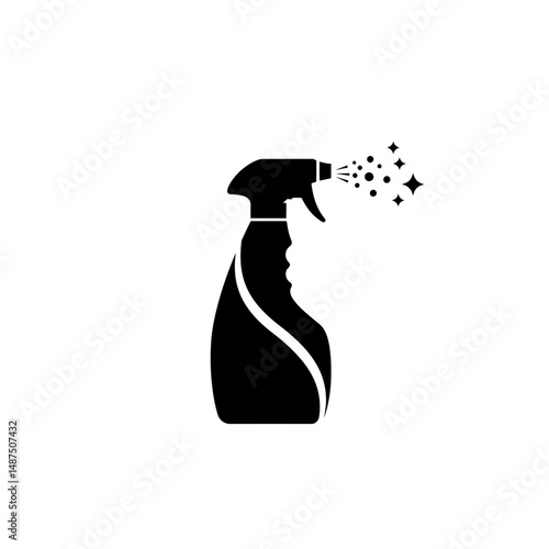 Cleaning Spray Bottle Silhouette: A minimalist silhouette of a cleaning spray bottle releasing droplets with shimmering sparkles, showcasing the essence of cleanliness and freshness.