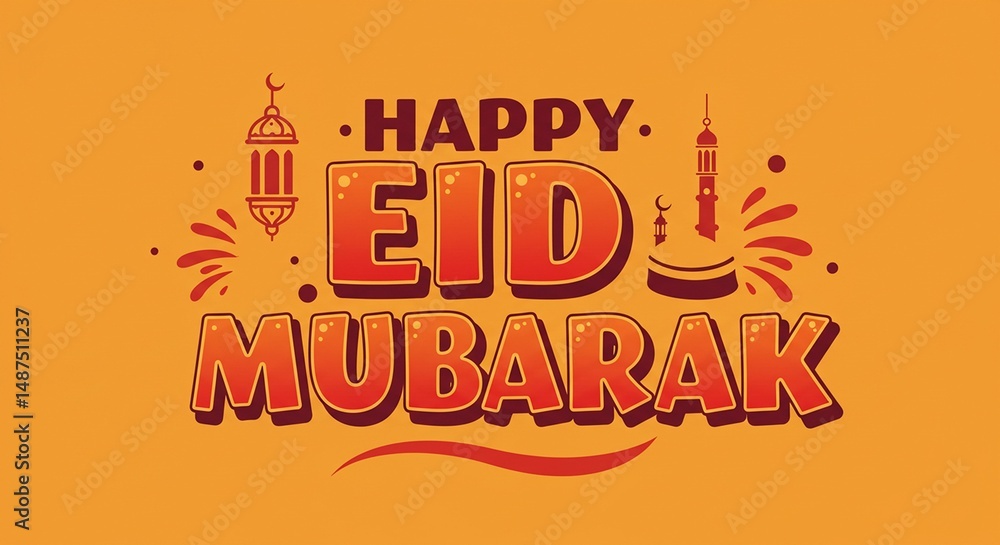 Obraz premium Happy Eid Mubarak Celebration with Traditional Lanterns and Festive Background