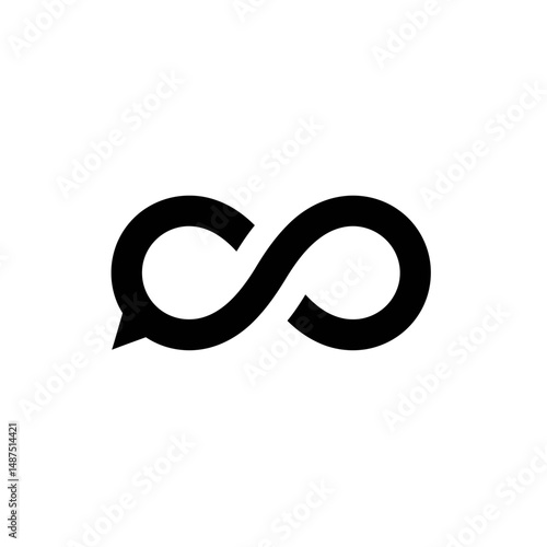 Infinite Conversation: A sleek, modern graphic design featuring a speech bubble seamlessly integrated into the infinity symbol, representing endless communication and possibilities.