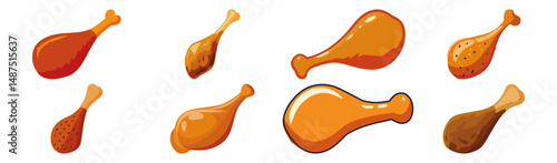 Set of  Chicken drumstick  Flat Vector Illustration on Transparent Background