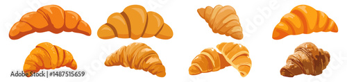 Set of Croissant  Flat Vector Illustration on Transparent Background