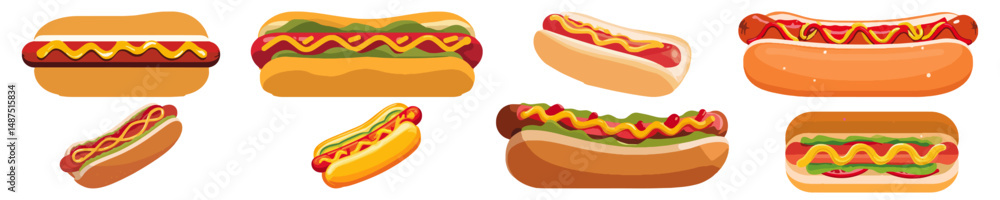 Set of Hot dog Flat Vector Illustration on Transparent Background Set of Hot dog Flat Vector Illustration on Transparent Background