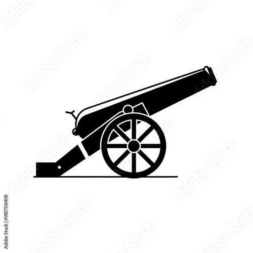 Ancient Cannon Silhouette: A stark black silhouette of an antique cannon, captured with precision and clarity, highlights the strength and historical significance of military technology.