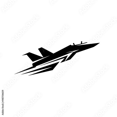 Jet's Silhouette Soaring Skyward: A sleek, black silhouette of a jet aircraft gracefully ascends against a clear sky, capturing the essence of speed, power, and aerial prowess.