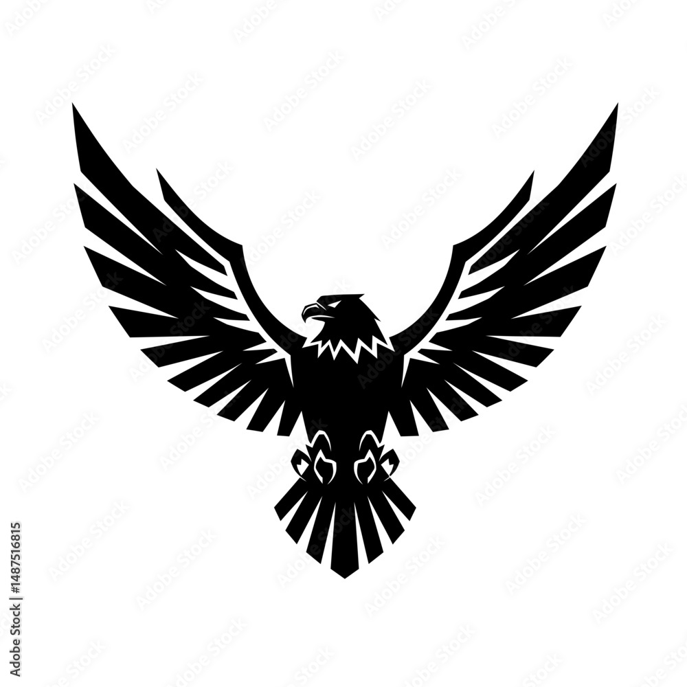 Obraz premium Soaring Eagle Emblem: A powerful eagle emblem, rendered in bold black and white, its wings majestically spread as a symbol of freedom, strength, and vision.