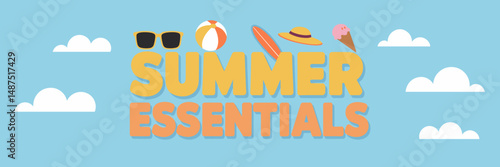 Summer essentials icon collection with sunglasses, towel, and beach ball – Great for editorial use, travel content, or warm-weather promotions.
